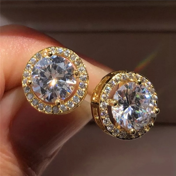 Fashion Jewelry Jewelry - SALE New Gold Halo Round Cut Studs
